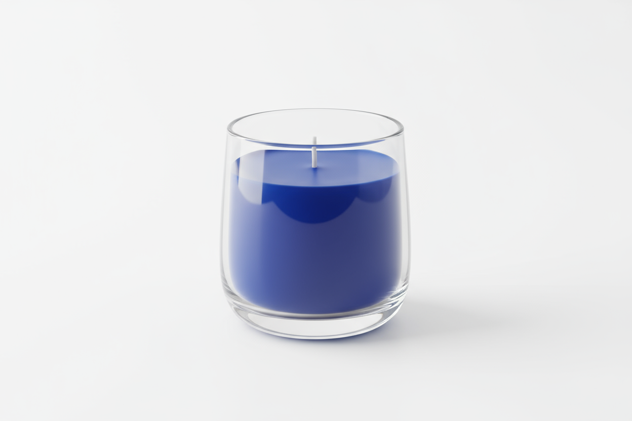 blue candle in glass jar