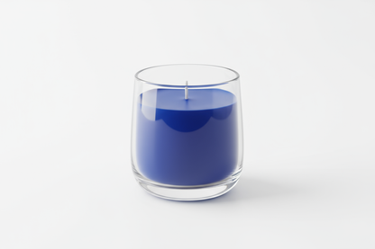 blue candle in glass jar