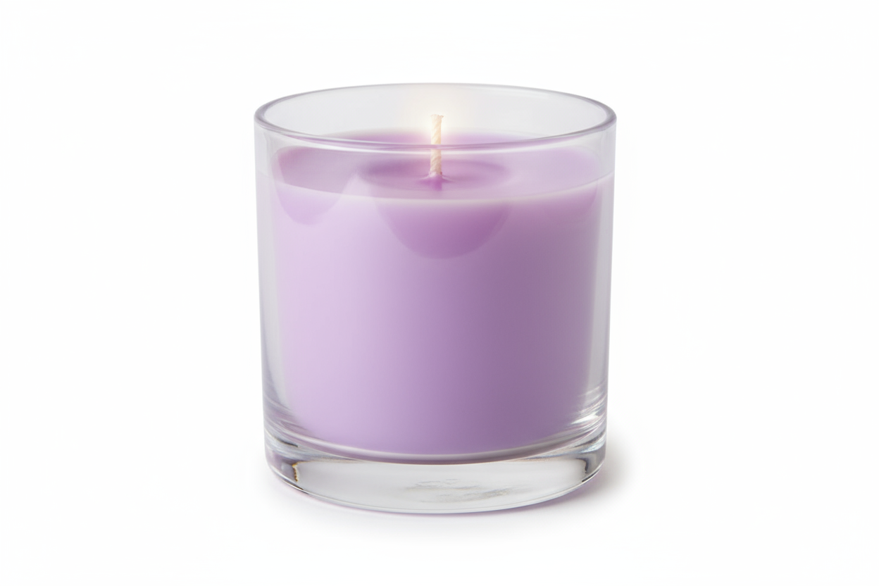 violet coloured candle in a glass jar